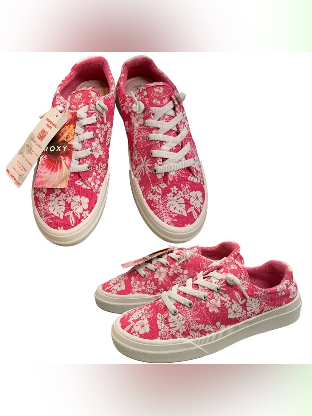 Roxy NWT Pink Tropical Floral Low-Top Sneakers S9.5